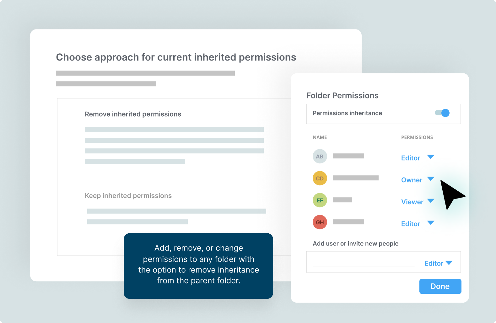 screenshot showing how to choose an approach for current inherited permissions